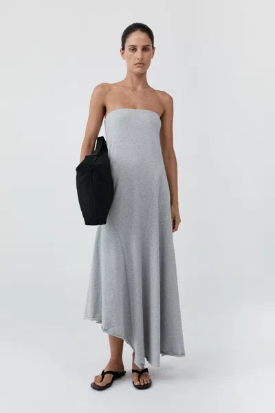 St Agni Strapless Cotton Jersey Dress In Light Grey Marle