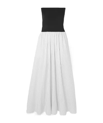 St Agni Strapless Jersey And Pinstriped Organic Cotton Maxi Dress In White