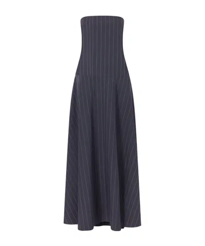 St Agni Strapless Open-back Striped Cotton-blend Maxi Dress In Blue