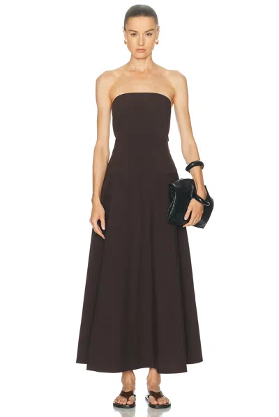 St Agni Strapless Cotton-blend Midi Dress In Brown