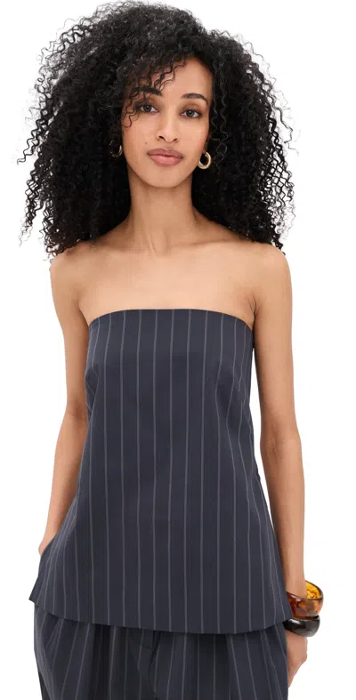 St Agni Strapless Rouleau Tie Top Ink Stripe In Blue