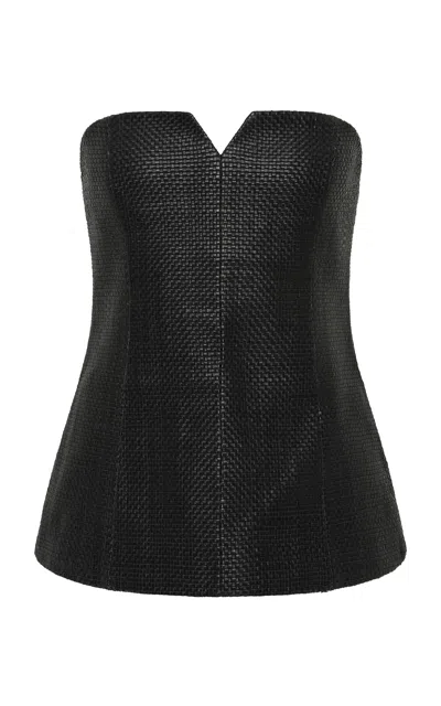 St Agni Strapless Woven Leather Bodice In Black