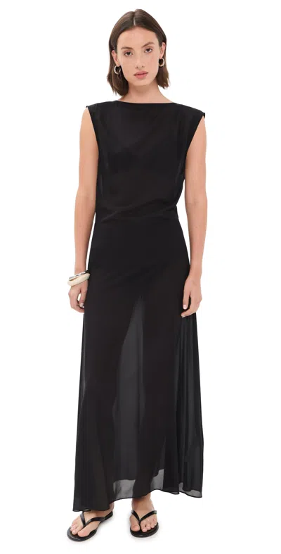 St Agni Stretch Silk Bateau Dress Black