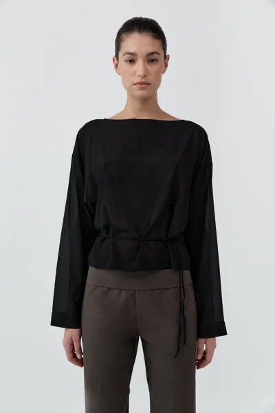 St Agni Stretch Silk Bateau Top In Black