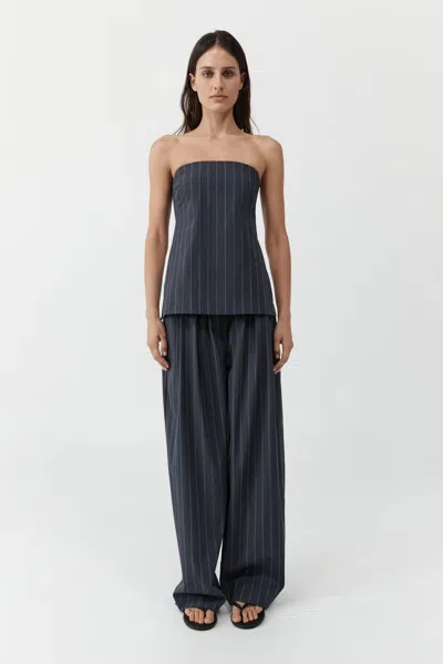 St Agni Stripe Relaxed Pleat Pants In Black