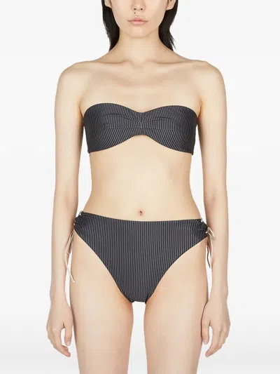 St Agni Striped Bandeau Bikini Top In Gray