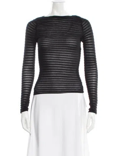 Pre-owned St Agni Striped Bateau Neckline Top In Gray