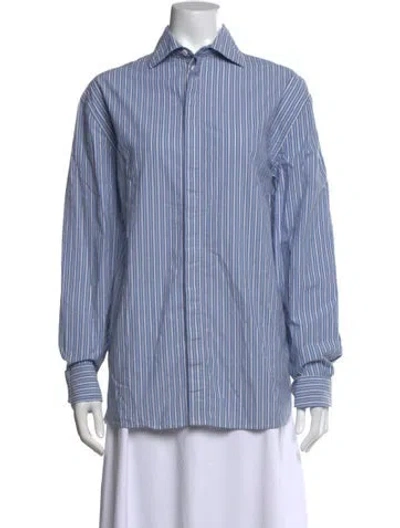 Pre-owned St Agni Striped Long Sleeve Button-up Top In Blue