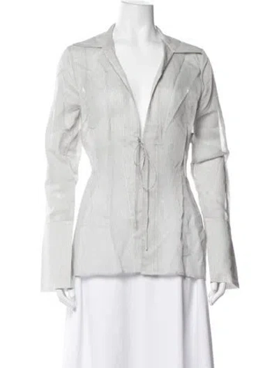Pre-owned St Agni Striped Long Sleeve Button-up Top In Grey