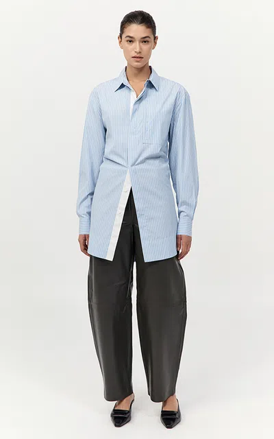 St Agni Striped Organic Cotton Shirt In Blue