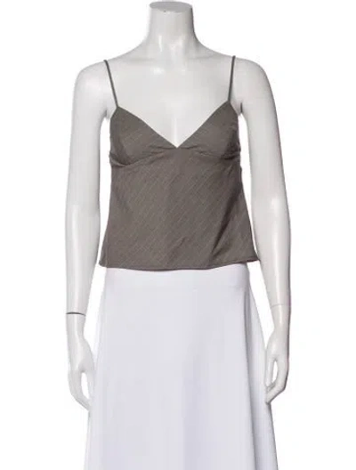 Pre-owned St Agni Striped V-neck Top In Green
