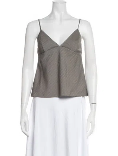 Pre-owned St Agni Striped V-neck Top In Green