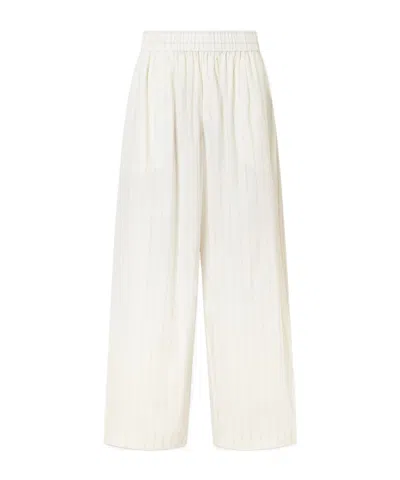 St Agni Everyday Striped Cotton-blend Poplin Wide-leg Pants In White