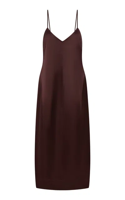 St Agni St. Agni Structured Satin Cotton-blend Cocoon Midi Dress In Burgundy