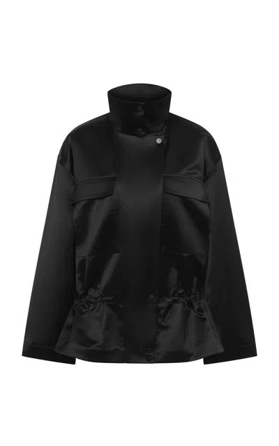 St Agni St. Agni Structured Satin Cotton-blend Utility Parka In Black