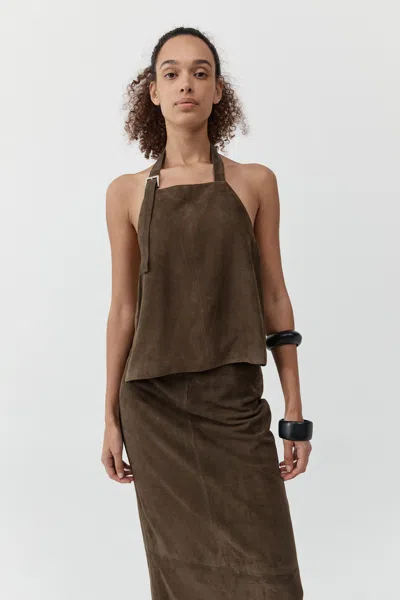 St Agni Suede Apron Top In Brown