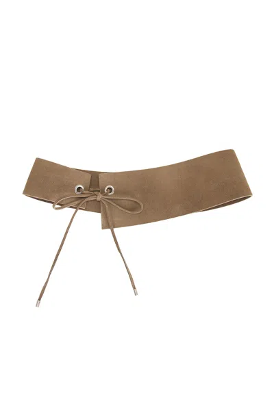 St Agni Suede Asymmetric Belt In Almond