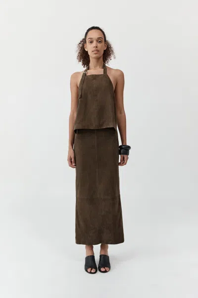 St Agni Suede Column Skirt In Brown