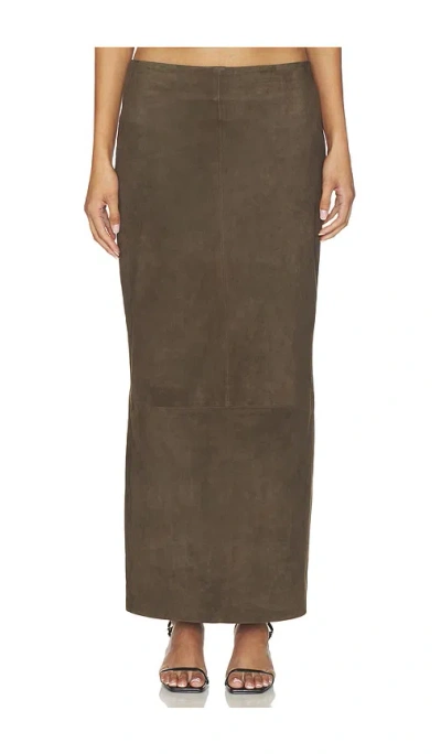 St Agni Suede Column Skirt In Khaki