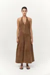 St Agni Suede Halter Plunge Dress