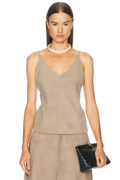St Agni Suede Low Back Tie Top In Earth