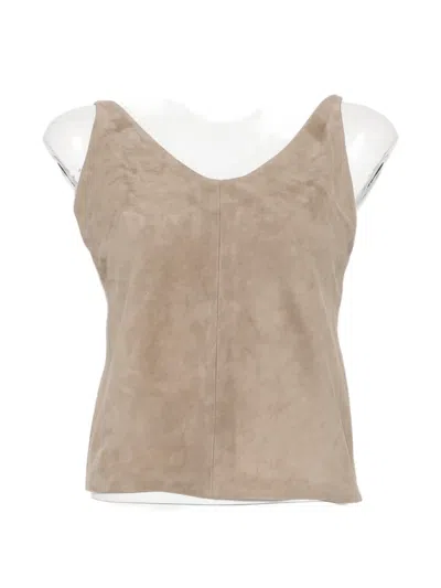 St Agni Suede Low-back Cami Top In Brown