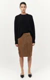 St Agni Suede Pencil Skirt In Brown