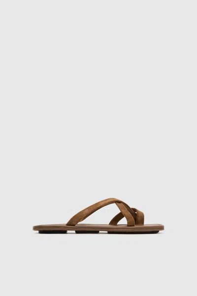 St Agni Suede Soft Strap Slide In Brown