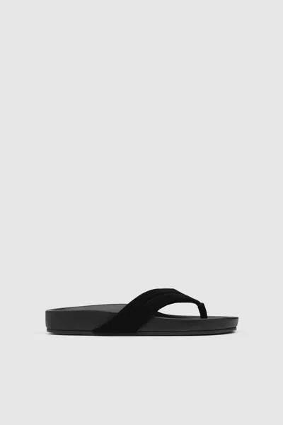 St Agni Suede Stitch Detail Thong Slide In Black