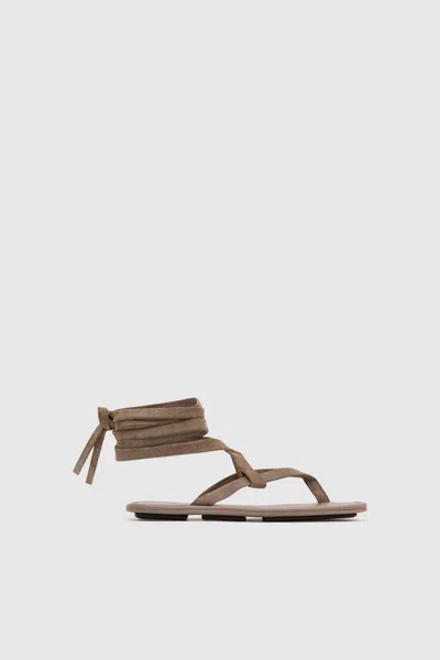 St Agni Suede Tie Up Sandal In Brown