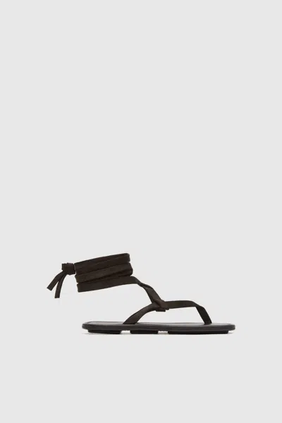 St Agni Suede Tie Up Sandal In Brown