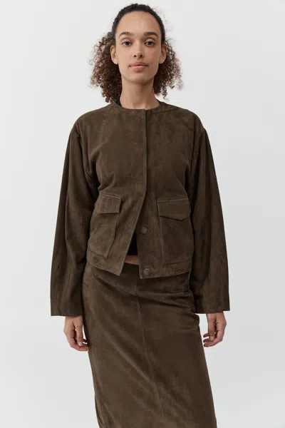 St Agni Suede Utility Cocoon Bomber In Brown