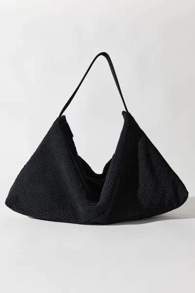 St Agni Suede Woven Hobo Bag In Washed Black