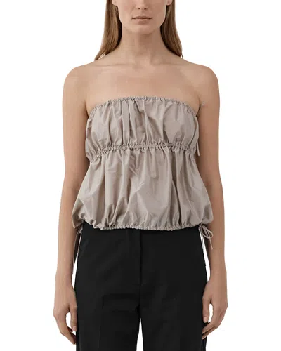St Agni Taffeta Strapless Drawstring Top In Gray