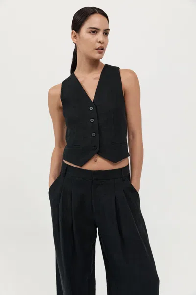 St Agni Tailored Linen Vest In Black