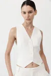 St Agni Tailored Linen Vest In Ivory
