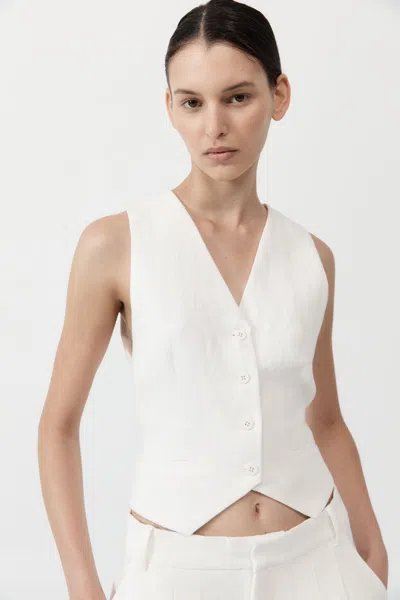 St Agni Tailored Linen Vest In Ivory