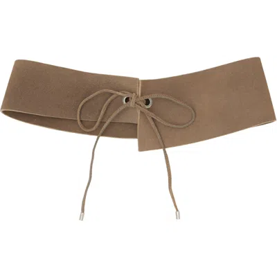 St Agni St. Agni Taupe Suede Asymmetric Belt In Brown