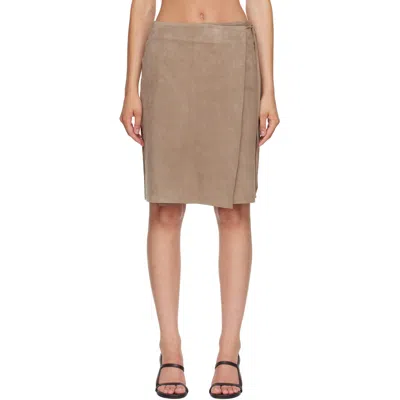 St Agni Taupe Suede Everyday Wrap Midi Skirt In Brown