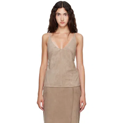 St Agni Taupe Suede Low Back Tie Top In Brown