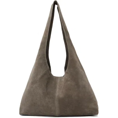 St Agni Taupe Suede Soft Bag In Pebble