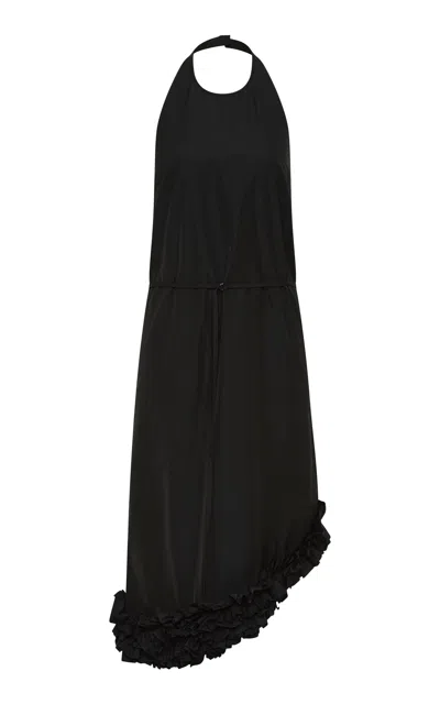 St Agni St. Agni Technical Cotton-blend Ruffle Halter Midi Dress In Black