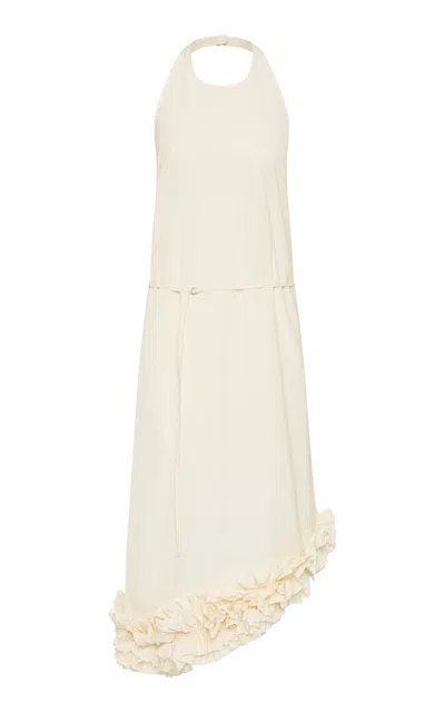 St Agni St. Agni Technical Cotton-blend Ruffle Halter Midi Dress In Ivory
