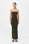 St Agni Textured Knit Column Dress In Khaki