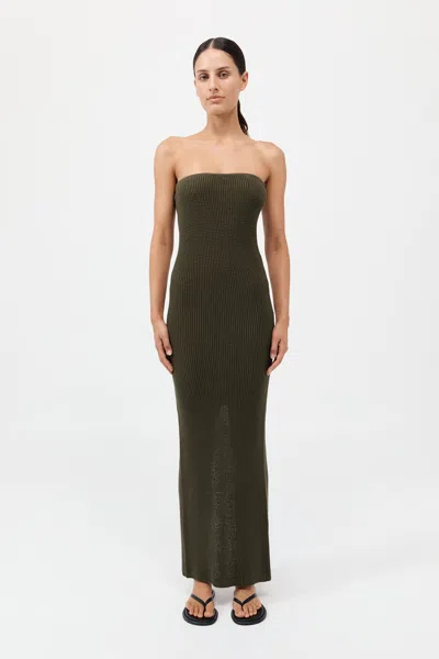 St Agni Textured Knit Column Dress In Khaki