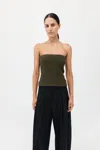 St Agni Textured Knit Strapless Top In Khaki