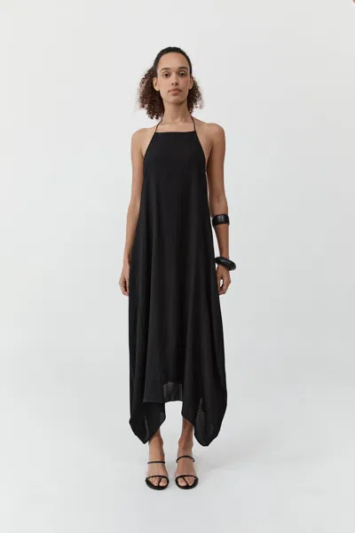 St Agni Textured Weave Halter Dress In Black