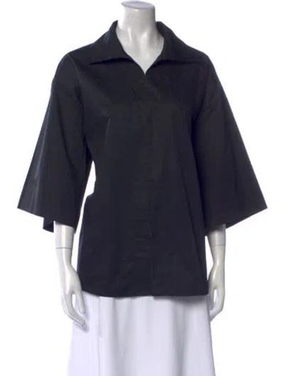Pre-owned St Agni Three-quarter Sleeve Button-up Top In Black