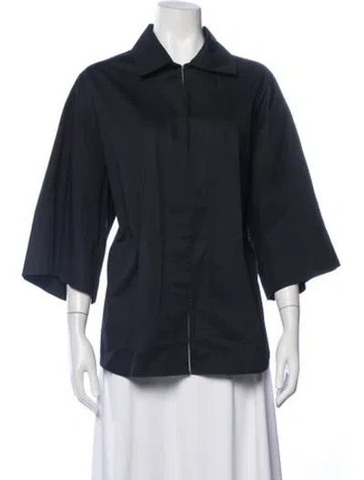 Pre-owned St Agni Three-quarter Sleeve Button-up Top In Black