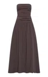 St Agni Tie-back Drop-waist Cotton-nylon Maxi Dress In Chocolate Plum